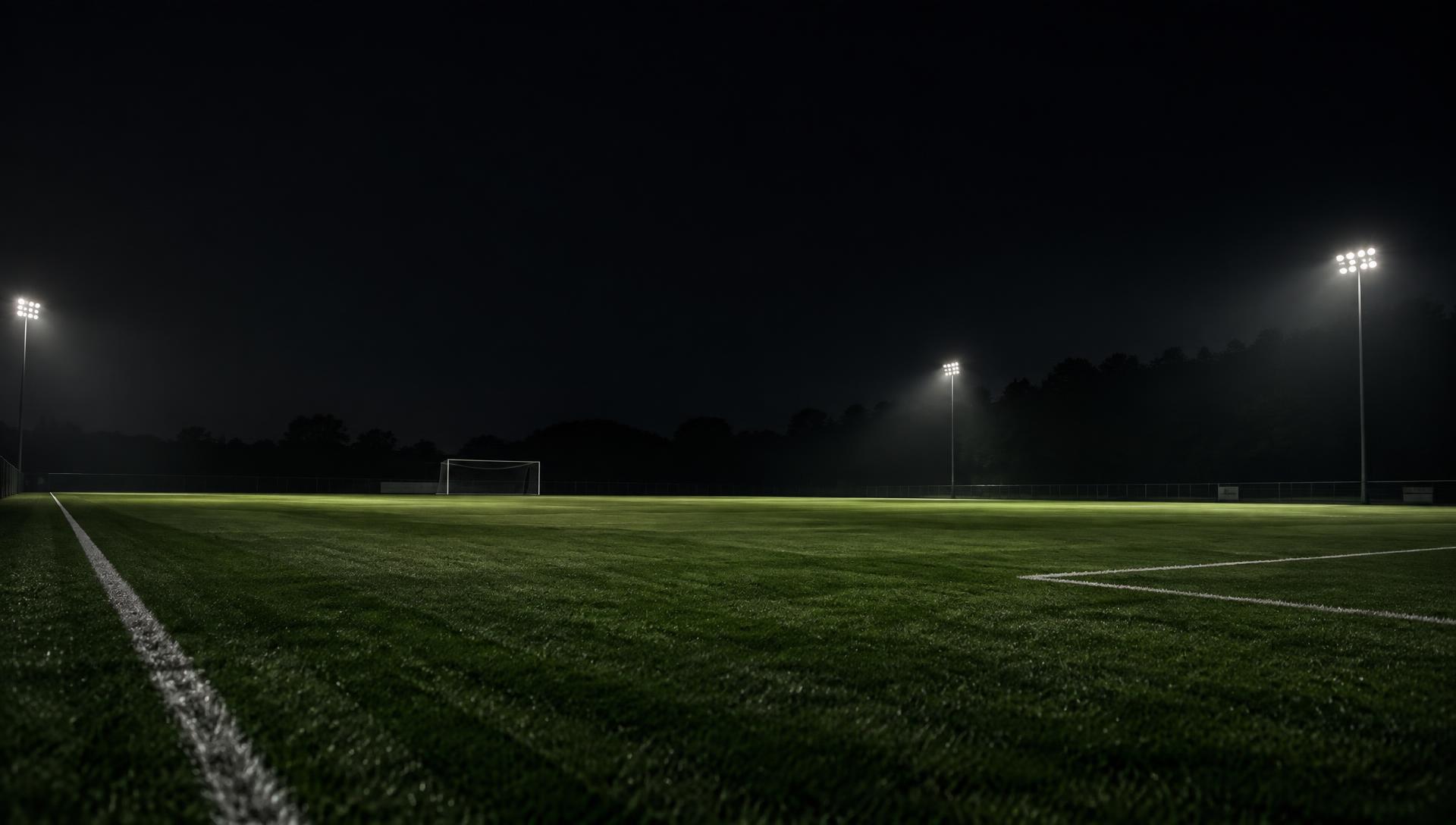 Private soccer training session on a floodlit field at night in Memphis, TN